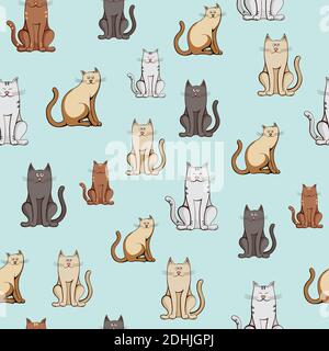 seamless pattern colorful cats on blue background Stock Vector