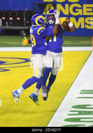 Los Angeles, United States. 24th Oct, 2021. Detroit Lions quarterback Jared  Goff (16) is tackled by Los Angeles Rams inside linebacker Kenny Young (41)  during an NFL game, Sunday, Oct. 24, 2021