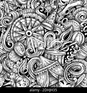 Amusement Park vector hand drawn doodles seamless pattern. Stock Vector