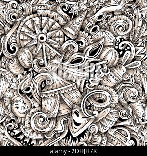 Amusement Park vector hand drawn doodles seamless pattern. Stock Vector