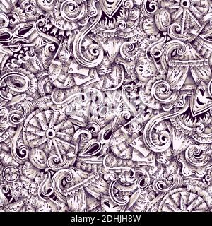 Amusement Park vector hand drawn doodles seamless pattern. Stock Vector