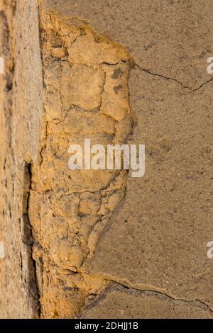 Detail of a crumbling adobe wall, the village of Socaire, the Andes, Chile Stock Photo