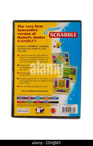 Junior Scrabble PC game set on white background - information on back of case Stock Photo