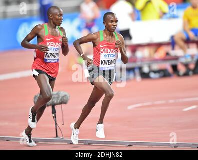 Rodgers Kwemoi (Kenya), Rhonex Kipruto (Kenya, Bronze Medal). 10000 Metres men final. IAAF World Athletics Championships, Doha 2019 Stock Photo