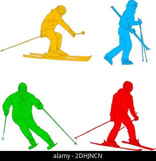 Set sketches silhouettes snowboarders on white background illustration. Stock Vector