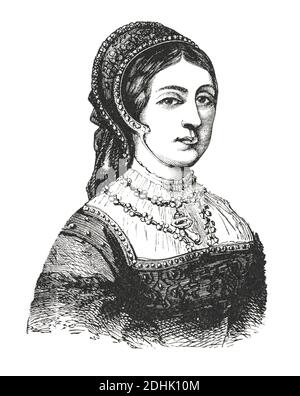 19th-century illustration of Jane Seymour. Jane Seymour (c. 1508 – 1537) was Queen of England from 1536 to 1537 as the third wife of King Henry VIII. Stock Photo