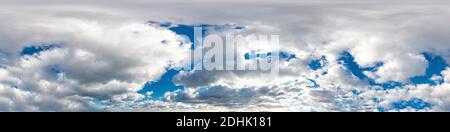 Seamless panorama of sky with puffy Cumulus clouds in spherical equirectangular format with complete zenith for use in 3D graphics, game and Stock Photo