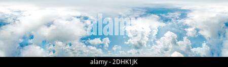 Seamless panorama of sky with puffy Cumulus clouds in spherical equirectangular format with complete zenith for use in 3D graphics, game and Stock Photo