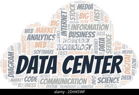 Data Center vector word cloud, made with the text only. Stock Vector