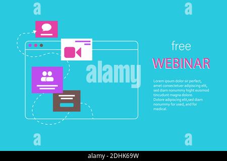 The concept of online video conference in a flat style. Mock up for busines conference announcement. Stock Vector