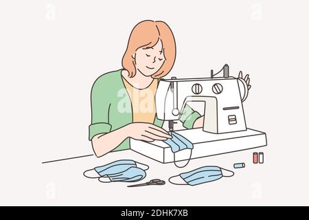 Seamstress and COVID-19 pandemic concept Stock Vector