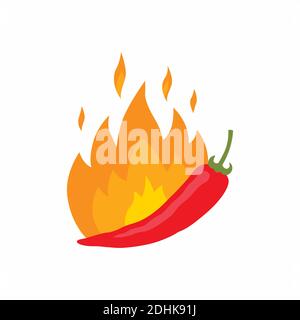 Hot chili pepper in fire. Vector illustration isolated. Stock Vector