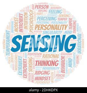 Sensing typography word cloud create with text only. Stock Photo