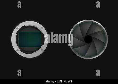 Image sensor and shutter. Vector illustration. Camera matrix. Stock Vector
