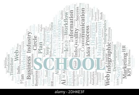 School typography word cloud create with text only. Stock Photo