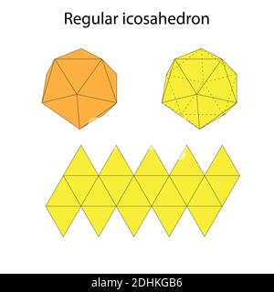 Icosahedron with net. Regular polyhedron. Vector illustration. Stock Vector