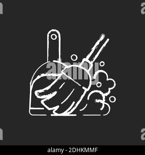 Sweeping floor chalk white icon on black background Stock Vector