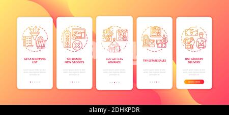 Shopping tips onboarding mobile app page screen with concepts Stock Vector
