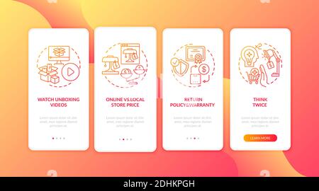Informed consumer tips onboarding mobile app page screen with concepts Stock Vector