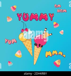 Yummy Ice Cream on Bright Pattern Stock Vector