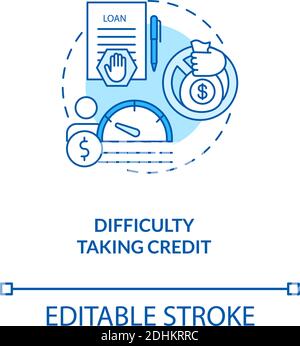 Difficulty taking credit blue concept icon Stock Vector