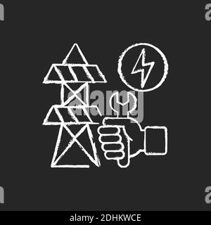 Repairing power lines chalk white icon on black background Stock Vector