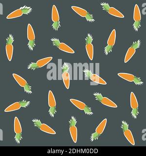 Seamless Pattern with Carrots Vegetables Against Grey Background.  Stock Vector