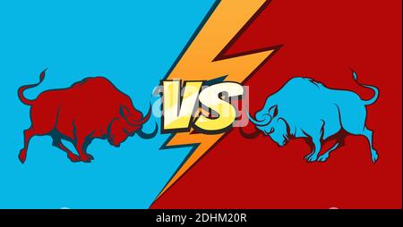 Two fighting bulls and Versus sign. Command battle concept background. vector illustration. Stock Vector