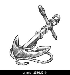 Anchor in Ropes Vintage Style Tattoo. Vector Illustration. Stock Vector