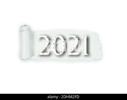 New Year sign, creative design torn paper witg gold letters 2021 New Year concept isolated on white background Stock Photo