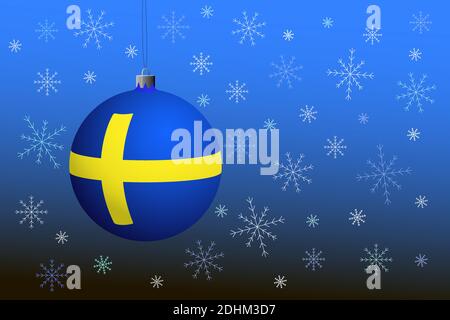 Blue Christmas ball with the flag of Sweden. Stock Vector