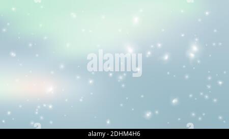 Falling white glare of shiny snow isolated on blue. White sparks glitter special light effect. Shining space with starlight sparkles twinkling in univ Stock Vector