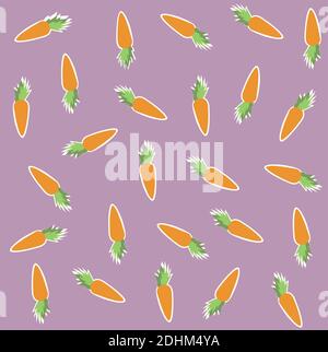 Seamless Pattern with Carrots Vegetables on Purple Background.  Stock Vector