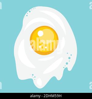 Fried Egg Isolated on Light Blue Background. Flat Design. Stock Vector