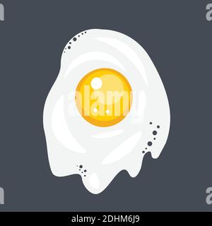 Fried Egg Isolated on Black Background. Flat Design. Stock Vector