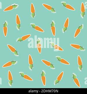 Seamless Pattern with Carrots Vegetables on Green Background.  Stock Vector