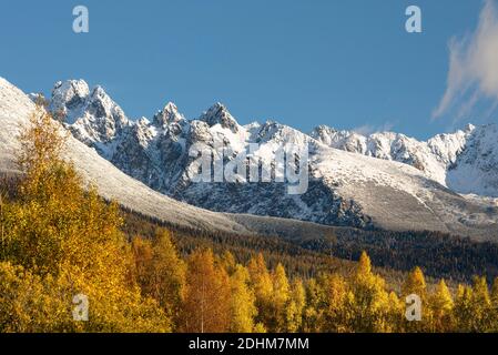 National park and Koncista peak (2494m) symbol peak of Slovakia in High Tatras mountains, Slovakia Stock Photo