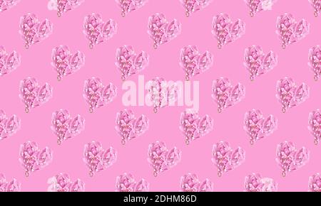 Seamless pattern with pink hearts made of petals on a pink background. Simple drawing for any surface. Stock Photo