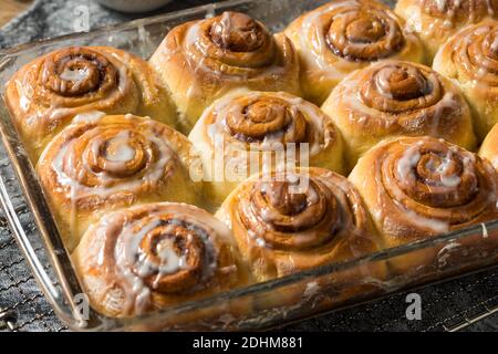 Sweet Homemade Cinnamon Rolls with Frosting on Top Stock Photo