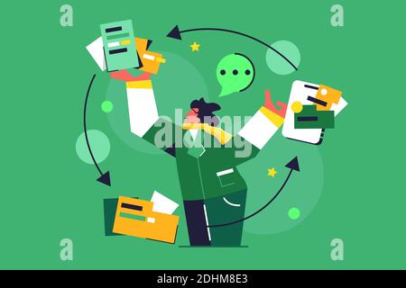 The girl deals with the files that go into circulation Stock Vector
