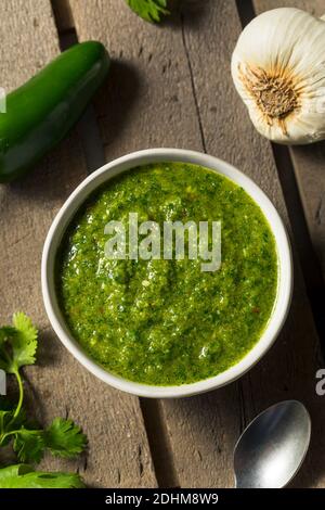 Homemade MIddle Eastern Zhoug Sauce with Cilantro and Jalapenos Stock Photo