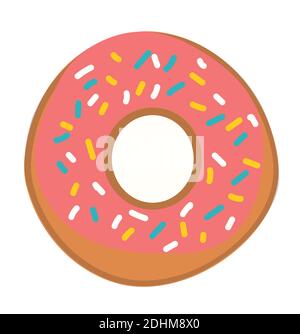 Tasty Strawberry Doughnut Vector on White Background.  Stock Vector