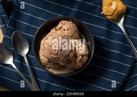 Homemade Chocolate Peanut Butter Ice Cream in a Bowl Stock Photo