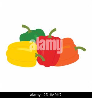 Set of four peppers. Yellow, red, orange and green pepper. Stock Vector