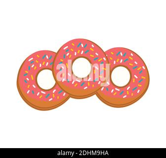Three Delicious Strawberry Doughnut on White Background.  Stock Vector