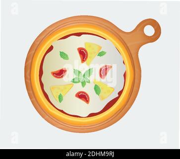 Delicious Pizza Margherita on a Cutting Board. Stock Vector