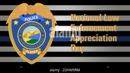 Law Enforcement Appreciation Day is celebrated in USA on January 9th each year. Police department badge, sheriff shield is shown. Flat vector with for Stock Vector