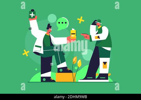 The doctor recommends medications to the patient Stock Vector
