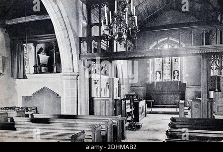 A historical view of the interior of St Dunstan Church, West Peckham, Kent, England, UK. Taken from a postcard c. 1909. Stock Photo