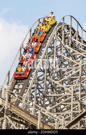 Birmingham Alabama,Splash Adventure formerly VisionLand Magic Adventure Theme Park,roller coaster traditional wooden riders thrill ride, Stock Photo